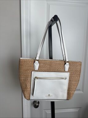 Liz Claiborne Natural Straw Tote with White Trim